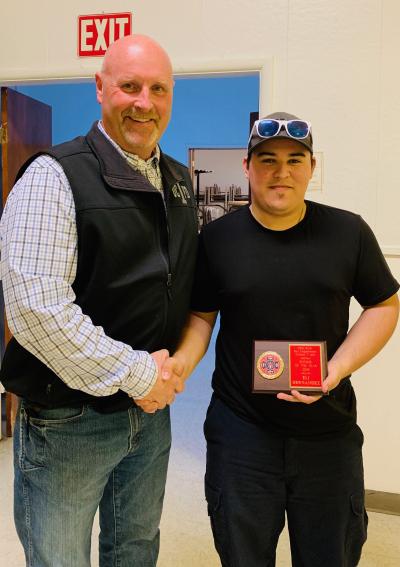 2018 ROOKIE FIREFIGHTER OF THE YEAR- ELI HERNANDEZ - Fire Chief Scott Stanton (Left) and Firefighter Eli Hernandez (Right)